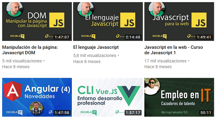 Videos de YouTube del canal DesarrolloWeb