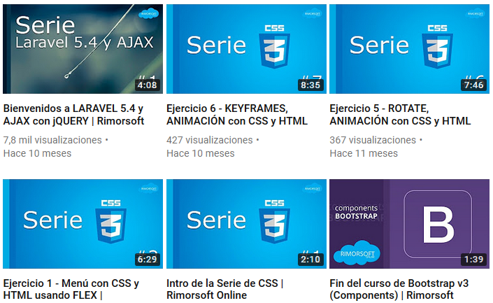 Videos de YouTube del canal Rimorsoft